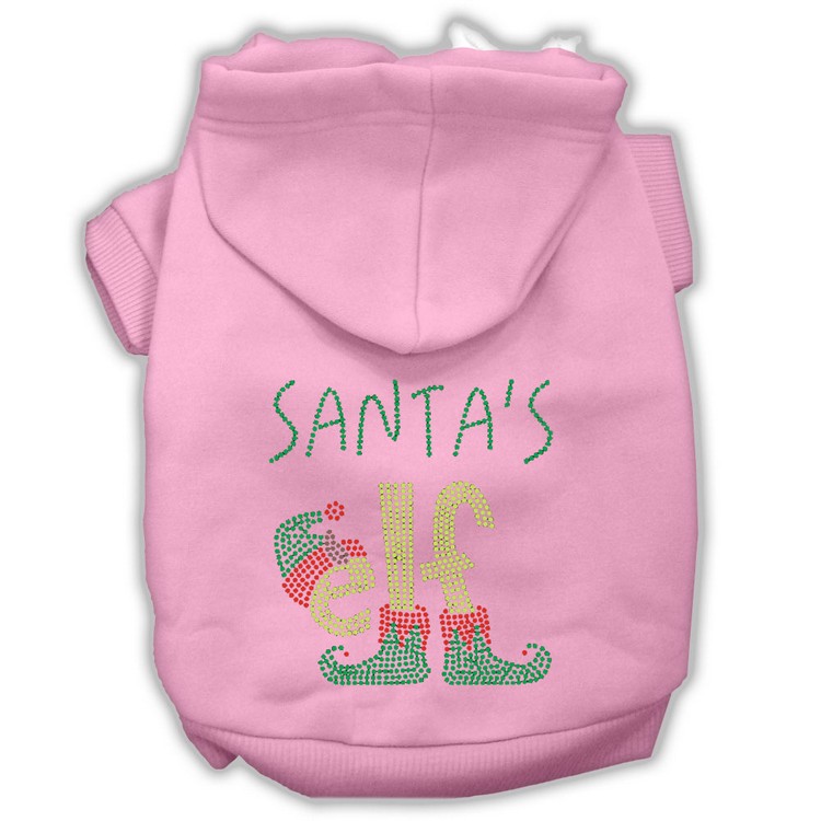 Santa's Elf Rhinestone Dog Hoodie Light Pink XS